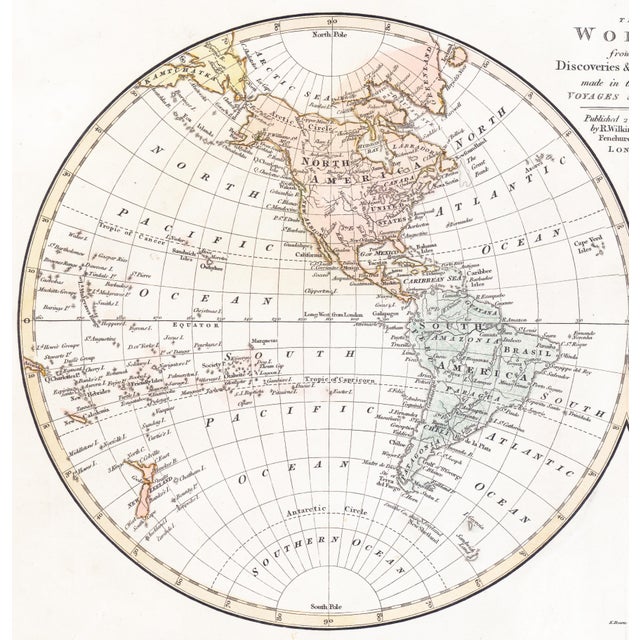 1822 Wilkinson World Map, full title: "the World from the Discoveries & Observations made in the latest Voyages &...