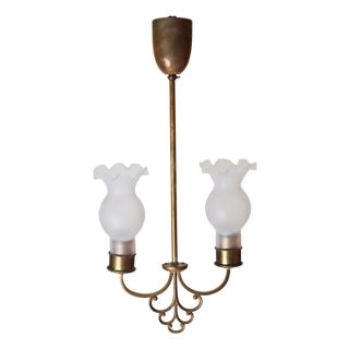 Art Nouveau Brass and Glass Hanging Lamp, 1920s For Sale
