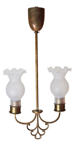 Art Nouveau Brass and Glass Hanging Lamp, 1920s