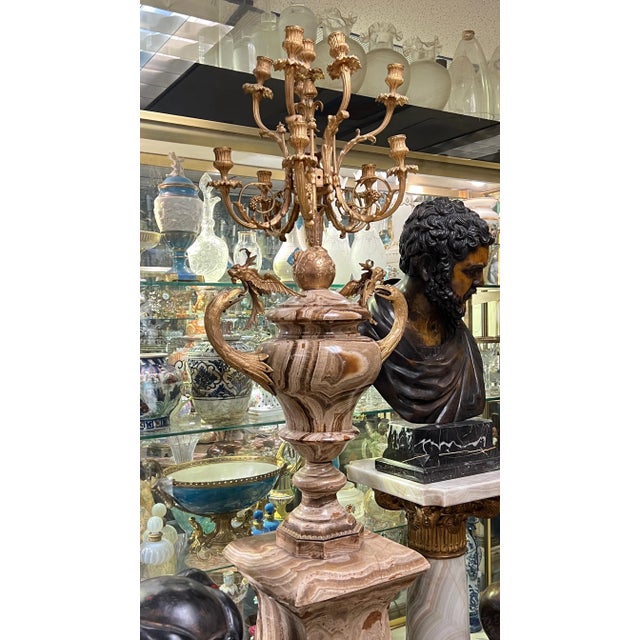 Early 20th Century Monumental Gilt Bronze and Marble Torchieres - A Pair For Sale - Image 5 of 12