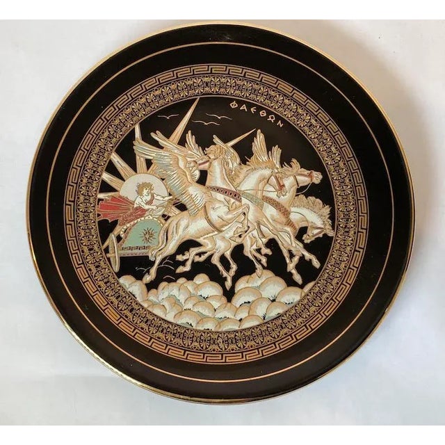 Greek Warriors Black With 24k Gold Porcelain Decorative Wall Plate 1970's For Sale - Image 13 of 13