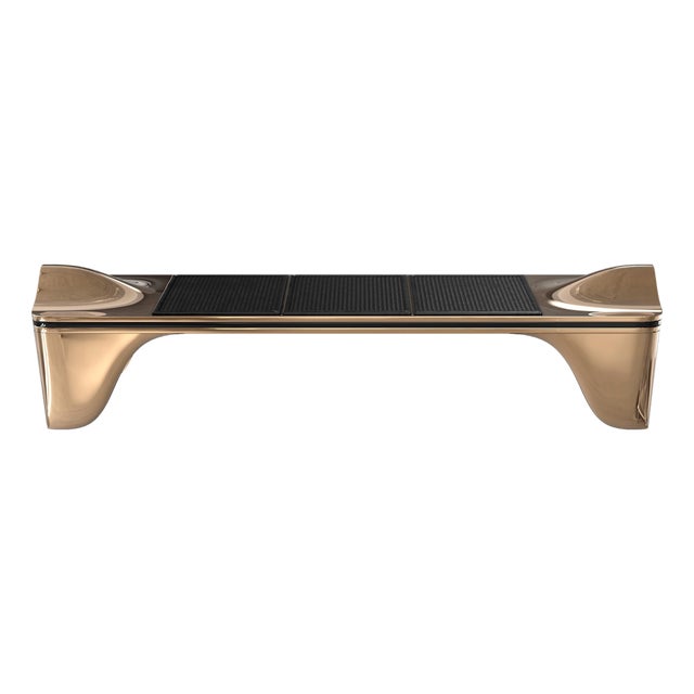 "Passione" Bench With Bronze and Exclusive Woven Leather, Handcrafted For Sale