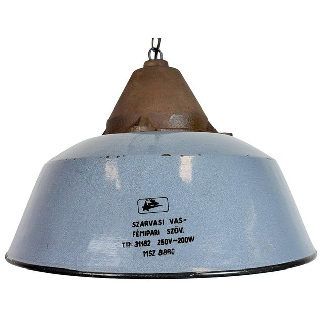 Industrial Grey Enamel and Cast Iron Pendant Light, 1960s For Sale - Image 17 of 17