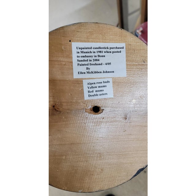 Antique White Late 20th Century German Hand-Painted and Decorated Wood Pillar Candlestick For Sale - Image 8 of 9