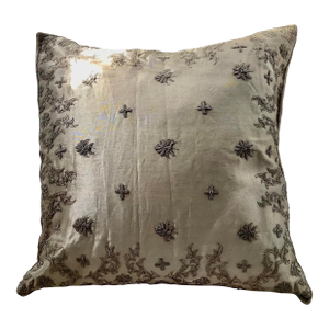 Clover Zardosi Indian Embroidered Decorative Silk Organza Pillow Cover