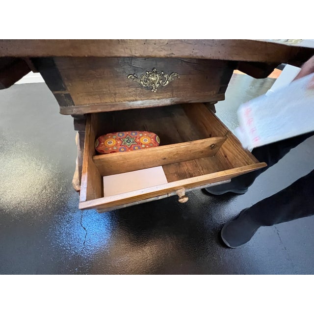 Wood Museum Quality 1600’s Alpine Chalet Table Bavarian Medieval Table Reinforced Sliding Top Amazing Offer Now For Sale - Image 7 of 12