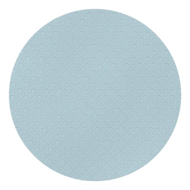 Solid Bluebell Vegan Leather Round Cane Placemat, Set of 4 For Sale