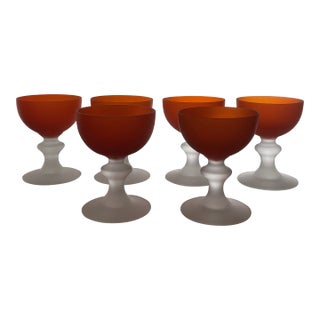 Vintage Orange Carlo Moretti Satin Glass Champagne Coupes- Set of 6 For Sale