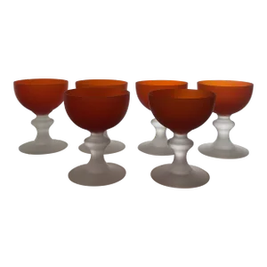 Vintage Orange Carlo Moretti Satin Glass Champagne Coupes- Set of 6