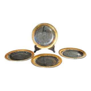 Vintage Annieglass Roman Antique Appetizer Plates – 24k Gold Rim – Signed 1980s (Set of 4) For Sale