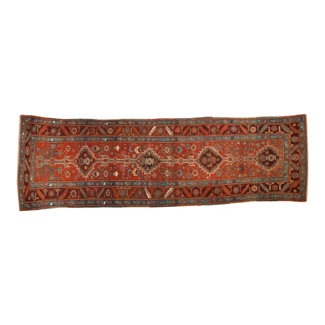 1910s Vintage Northwest Persian Stepped Medallion Wool Rug Runner For Sale