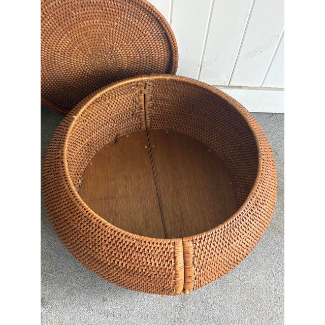 Mid-Century Modern 1950s-60s Midcentury Wicker Sphere Coffee Table / Storage Ottoman For Sale - Image 3 of 6
