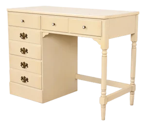 Ethan Allen American Carved Cream Lacquered Solid Maple Writing Desk, Circa 1970s