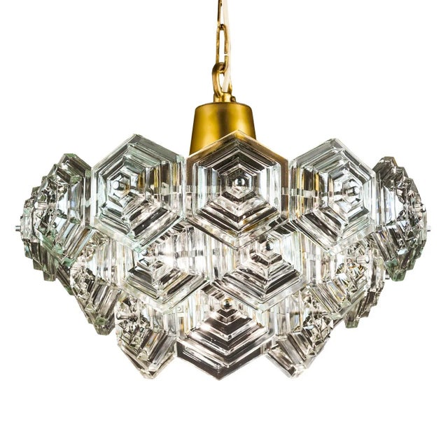 Mid-Century German Chandelier with Hexagonal Glass Prisms by Veb Ebersbach, 1960s For Sale - Image 9 of 9