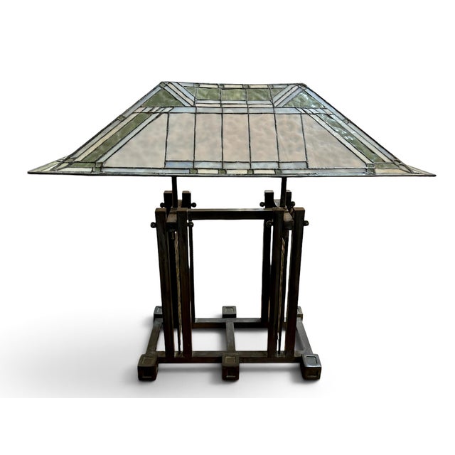 1980s 1980s Dale Tiffany Studios Frank Lloyd Wright Mission Style Stained Glass Table Lamp For Sale - Image 5 of 10