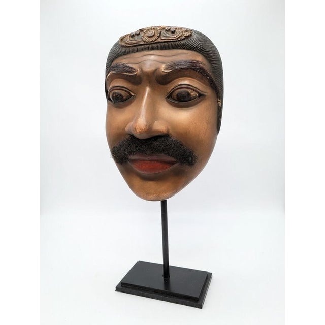 Wood Balinese Mask on Steel Base, 1950s For Sale - Image 7 of 9