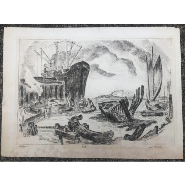 Joe Funk (1917–1981) 1940s California Harbor litho. Numbered 3 of 18. Combined shipping available,e please inquire....
