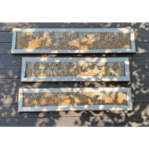 Folk Art Bali Hindu Textile Framed 'Kamasan' Painting, Indonesia C. 1950 For Sale - Image 3 of 16