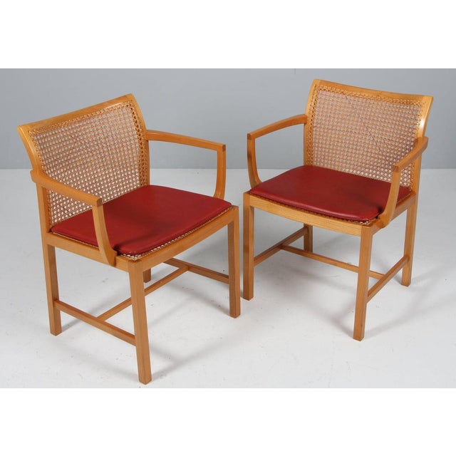 Wood Armchairs in Elm, Cane and Leather by Ditte Heath for Søren Horn, 1960s, Set of 2 For Sale - Image 7 of 10