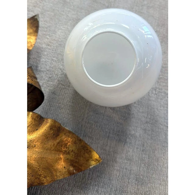 Mid 20th Century Italian Gilt Brass and Opaline Glass Flush Mount Ceiling or Wall Light For Sale - Image 12 of 18