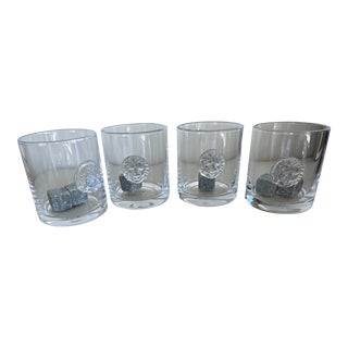 Global Views Double Old Fashion Leo Drinking Glasses With Whiskey Stones- Set of 4 For Sale