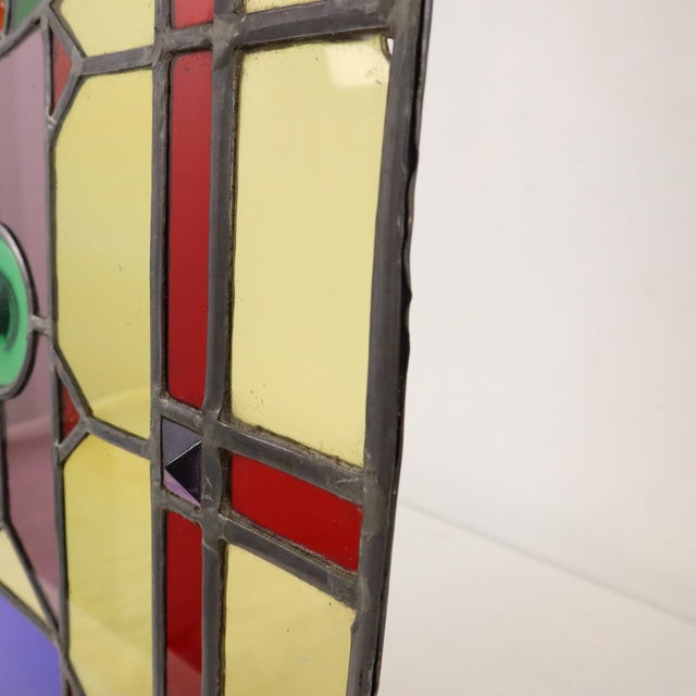Brown Large Colorful Stained-Glass with Medallion For Sale - Image 8 of 18