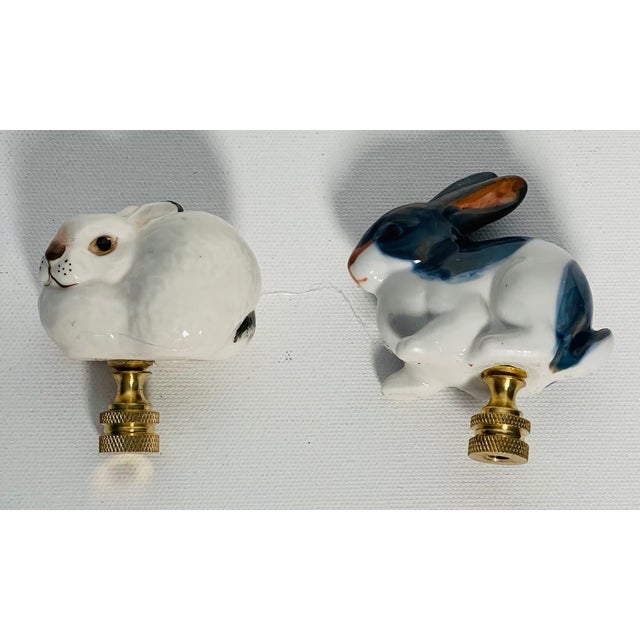 Shabby Chic Vintage Porcelain Rabbit Lamp Finials Pair For Sale - Image 3 of 8