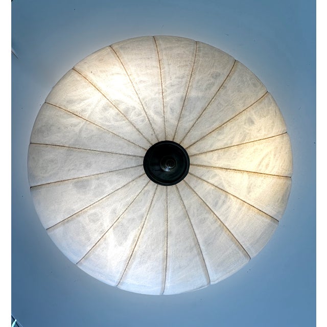 Directoire-Style French Pleated Alabaster Bowl Flush Mount Ceiling Light For Sale - Image 9 of 17