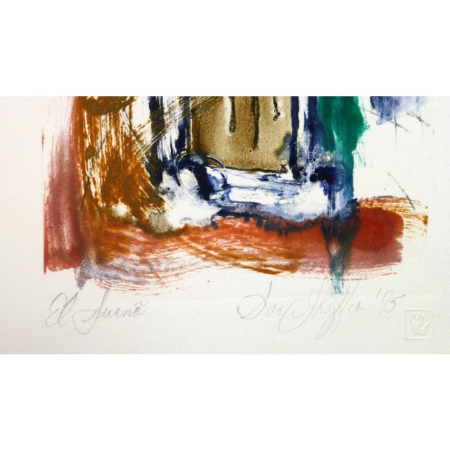Vivid monotype abstract by artist Sue Shaffer, 1995. Titled: El Sueño. Signed and dated lower right. Original artwork on...