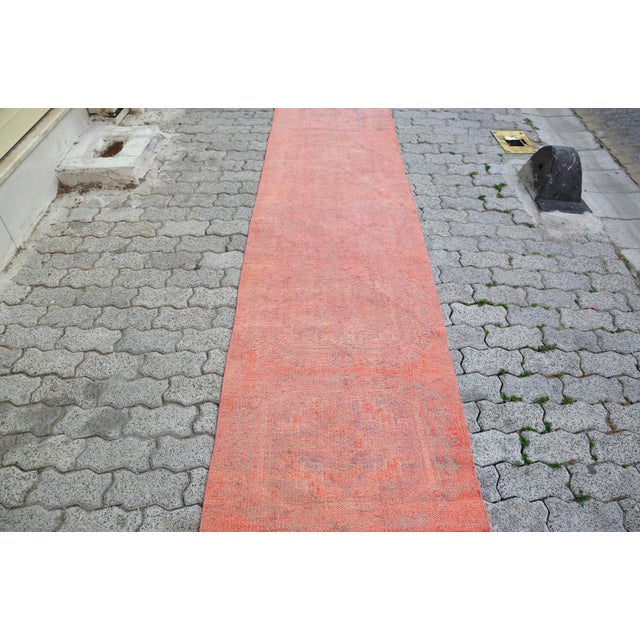 Oushak Vintage Pink Runner For Sale - Image 4 of 11