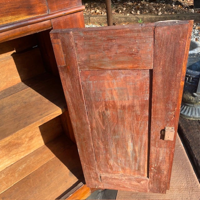Auburn Vintage Rustic Dark Pine Wood Chiffonier Cabinet W/ Scrolled Top - Shelf & Drawer For Sale - Image 8 of 18