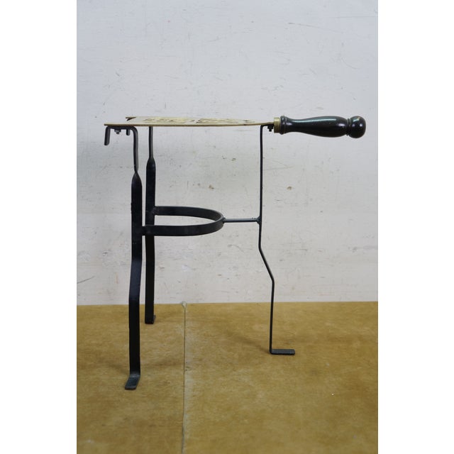 Antique Brass Wrought Iron Fireplace Heatheware Kettle Stand Trivet Penny Foot 14" For Sale - Image 6 of 13