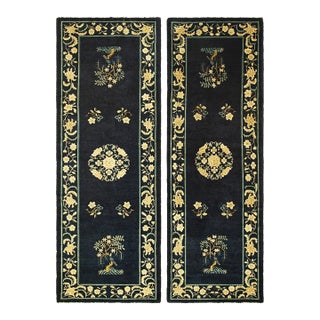 1920s Antique Blue Medallion Deco Peking Chinese Wool Hallway Runner Rug For Sale