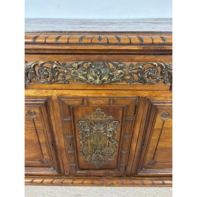 Large Henry II Style Oak Sideboard With Bronze Mounts, Early 20th Century For Sale - Image 11 of 18
