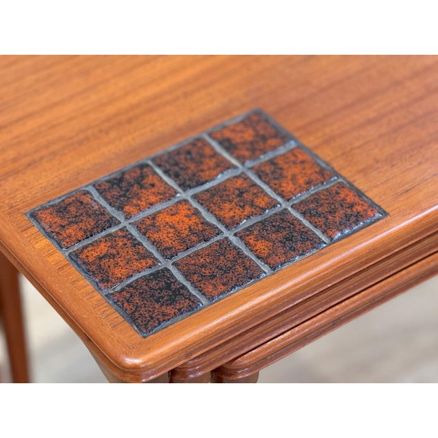 Danish Nesting Tables with Tiled Tops by Johannes Andersen for Trioh, 1960s, Set of 3 For Sale - Image 10 of 12