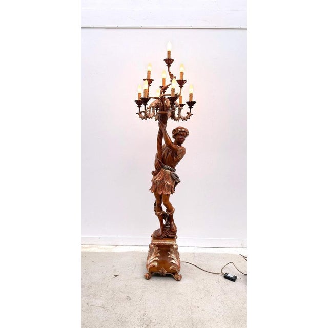Carved and Gilded Wooden Torch-Style Floor Lamp, 1970 For Sale - Image 3 of 12