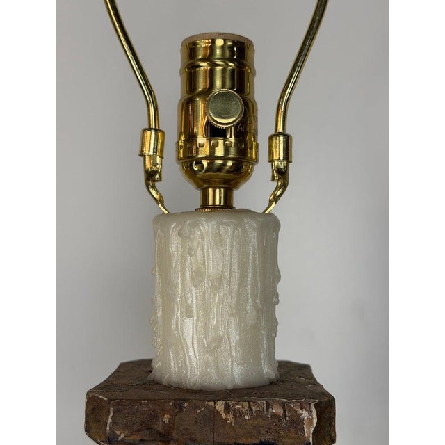 Mid 20th Century Italian Neoclassical Corinthian Column Table Lamps Distressed Giltwood - a Pair For Sale - Image 9 of 15