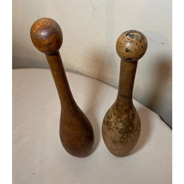 19th Century Pair Antique 19th Century Handmade Folk Art Wood Exercise Weight Indian Club Pin For Sale - Image 5 of 8