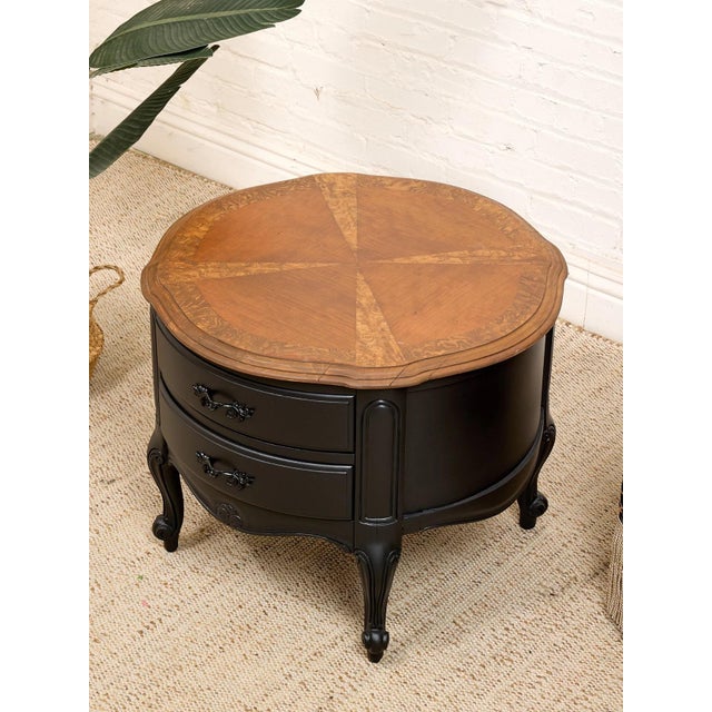 Shabby Chic Black Vintage Burlwood Top Occasional Side Table For Sale - Image 3 of 12