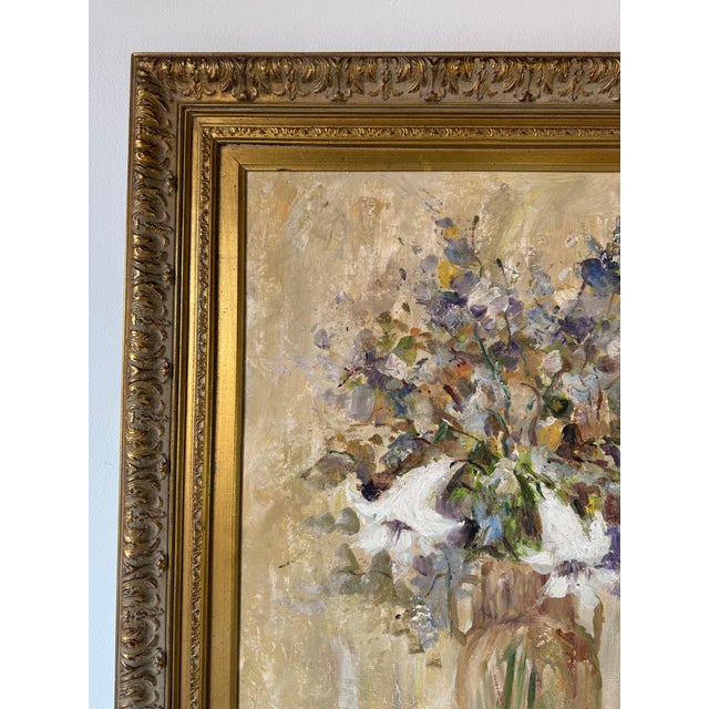 1980s Vintage Impressionist Bouquet- Still Life Floral Oil Painting by Jennifer For Sale In Miami - Image 6 of 12