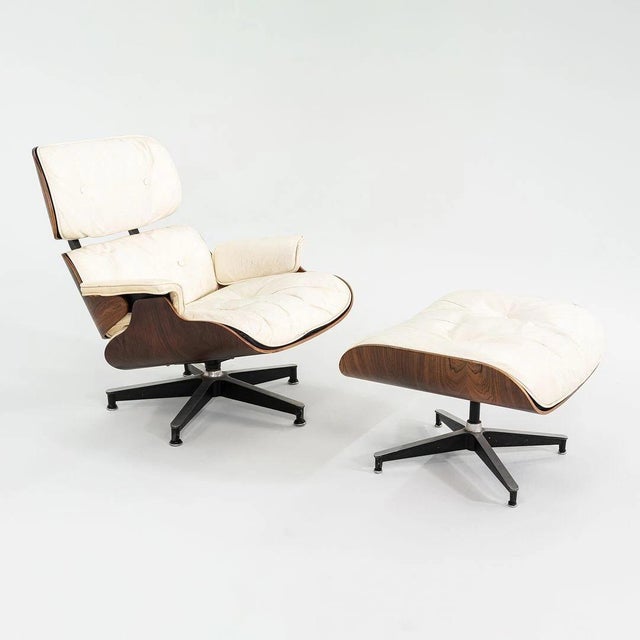 1964 Authentic Herman Miller Eames Lounge Chair & Ottoman in Brazilian Rosewood & White Leather For Sale - Image 12 of 12