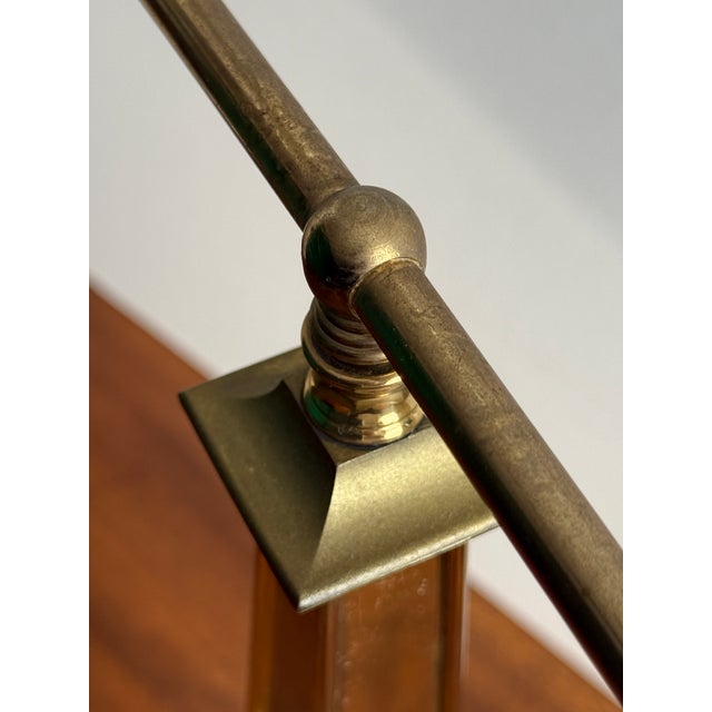 Vintage Banker's Green Glass & Brass Desk Lamp For Sale - Image 9 of 12
