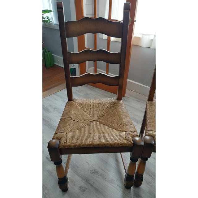 Shabby Chic 4 (Four) French Country Vintage Ladder Back Chairs For Sale - Image 3 of 5