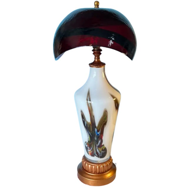 Murano Oval Art Glass Wine Colored Mushroom Abstract Table Lamp For Sale - Image 11 of 18