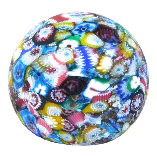 1960s Busy Multicolor Satin Matte Finish Millifiori Paper Weight For Sale