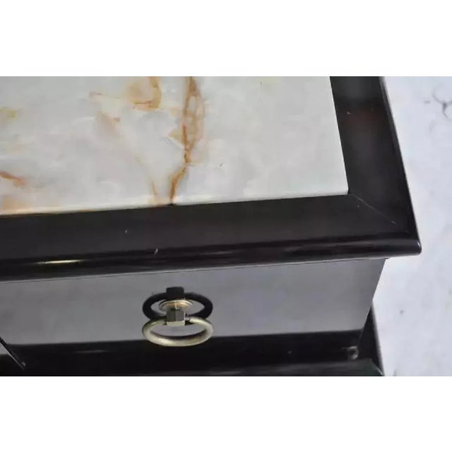 Wood Mid 20th Century Mid Century Modern Dorothy Draper Style Black Side Table Cabinet With Onyx Top For Sale - Image 7 of 9