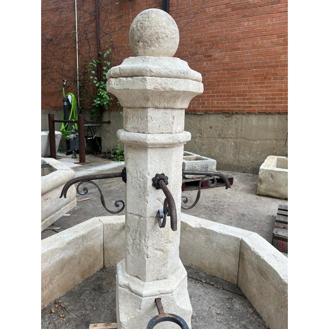 Pernes French Limestone 4-Spout Center Fountain With Shaped Basin Walls For Sale - Image 4 of 16