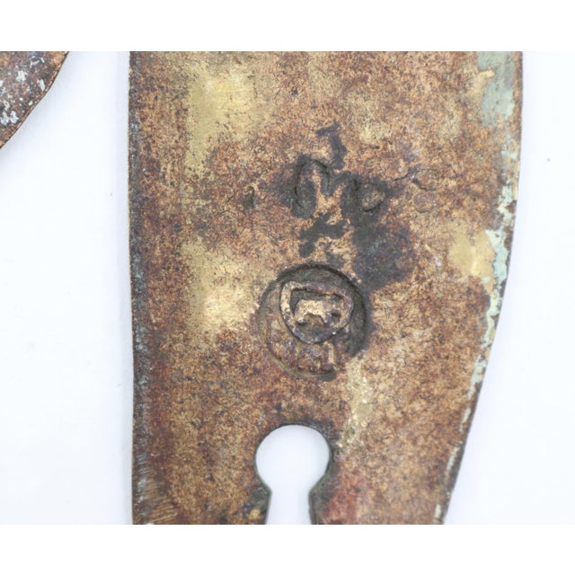 Brass Antique Arts & Crafts Hammered Brass Passage Door Knob Set For Sale - Image 8 of 9
