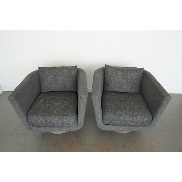 Modern Bernhardt Gemma Leather-Fabric Swivel Chairs (Set of 2) For Sale - Image 3 of 16