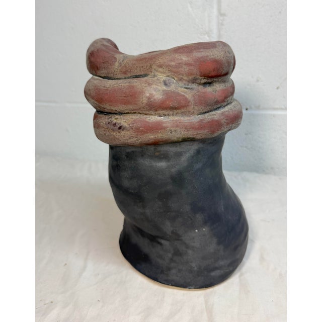 Ceramic Vintage Handmade Studio Black Red Glaze Brutalist Art Pottery Vase Sculpture For Sale - Image 7 of 11
